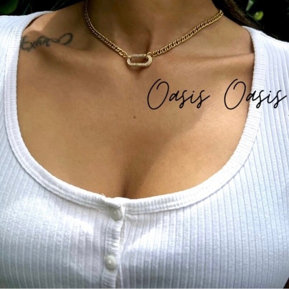 Unisex Gold (White & Green Crystal Stone) Link Chain Necklace - Picture 5 of 6